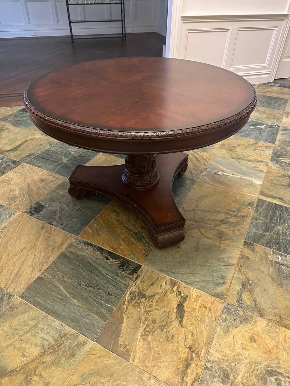 Round Pedestal Wood Table - Carved Edge Detail