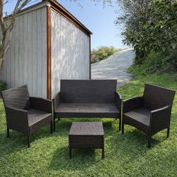 4-Piece Outdoor Wicker Patio Furniture Set – Sofa, 2 Chairs & Table