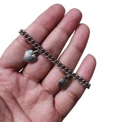 Silver Toned Hearts Dangling Link Bracelet