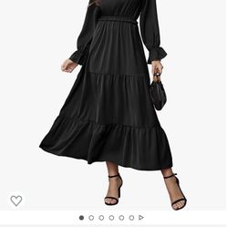 KIRUNDO Women's Sleeve Tie Crew Neck Maxi Dress 