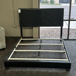 Black Leather Queen Bed Frame 