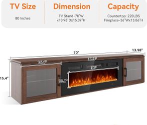 new in box! 70” TV stand with fireplace