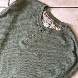 Realtree Men’s Thermal Henley Long Sleeve Shirt M Camo Lined Olive Green 
