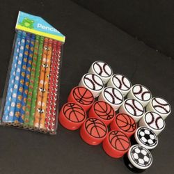 NEW Sports Balls Pencil Sharpeners - 16 Pc. & 10 Pencils