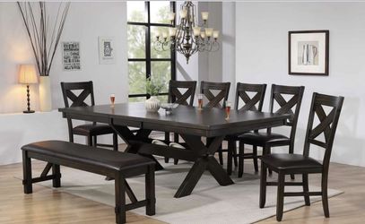 Solid Table With 6 Chairs, Extension And A Bench