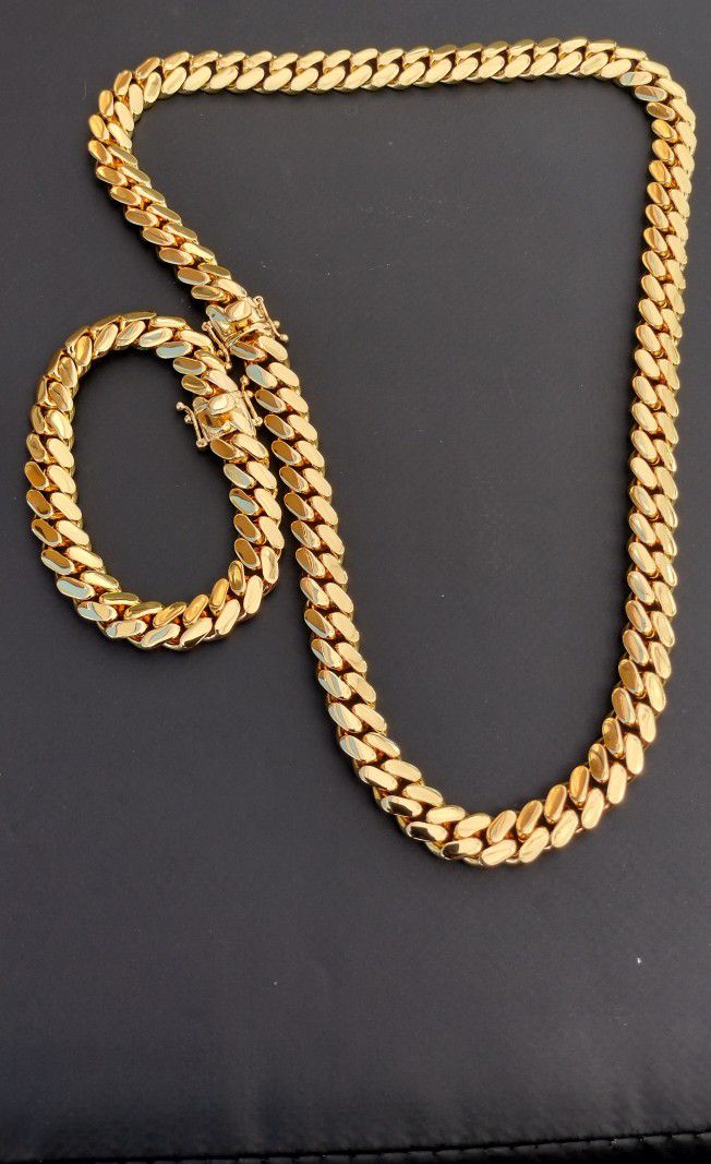 14k Gold-plated Miami Cuban Link 15mm Chain And Bracelet 