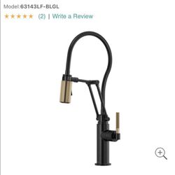 Brizo-Pull-Down Faucet with Angled Spout and Knurled Handle In Matte Black/Luxe Gold