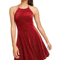 Rosie Harlow Juniors' Sparkle Halter Neck Skater Dress Size Small
