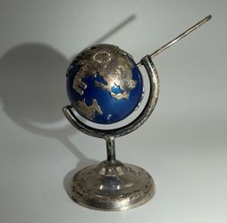 Vintage Sterling Silver 925 World Globe & Stand - Bells Inside Chime w Rotation!