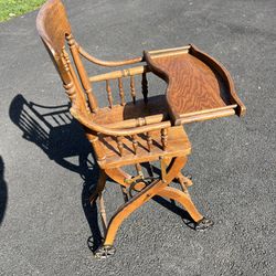Antique Oak Wood High Chair