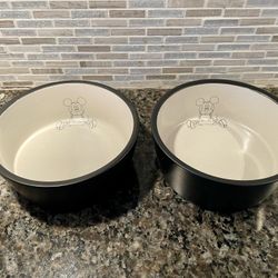 New Never Used in Packaging Pottery Barn Disney (Mickey Mouse) Set of 2 Ceramic Pet Bowls