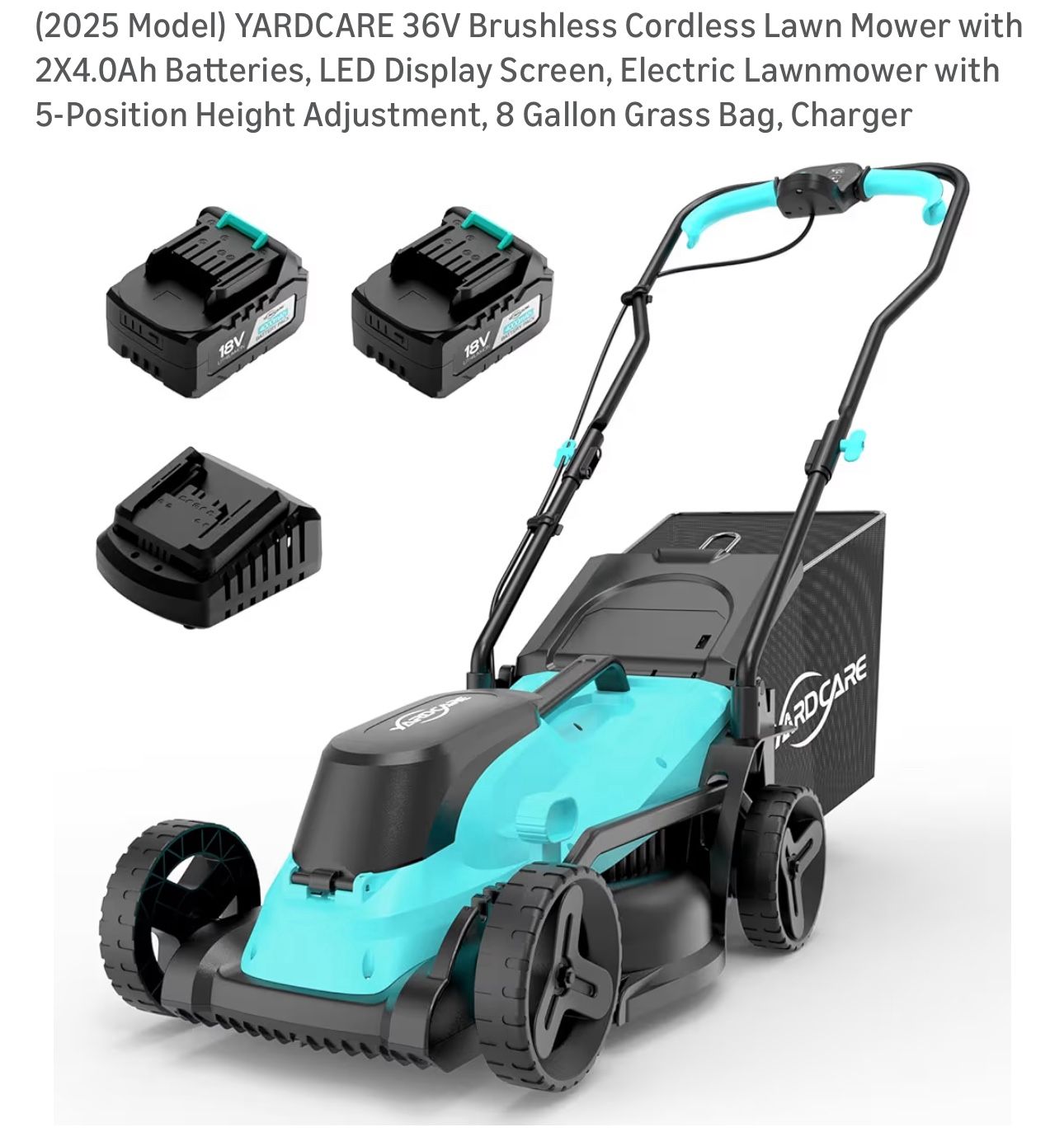 36V Brushless Cordless Lawn Mower with 2X4.0Ah Batteries