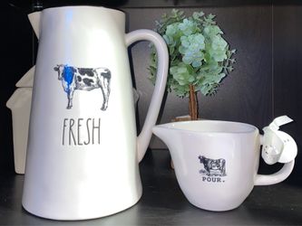 Rae Dunn Farmline Bundle Fresh Cow Pitcher & Cow Creamer Set