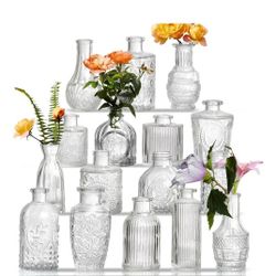 Glass Bud Vases Set of 16- Assorted Small