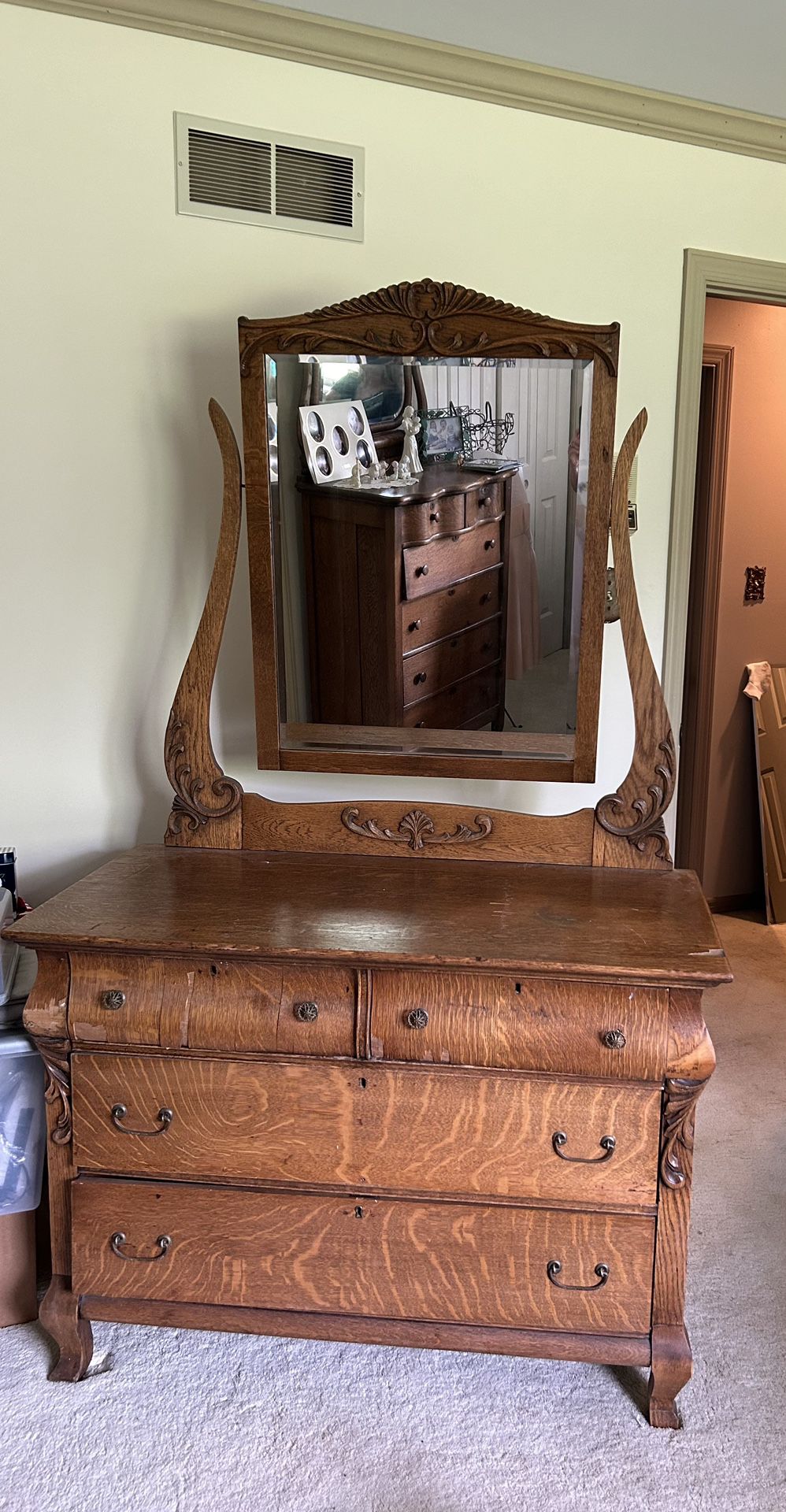 Tiger Oak Dresser with mirror