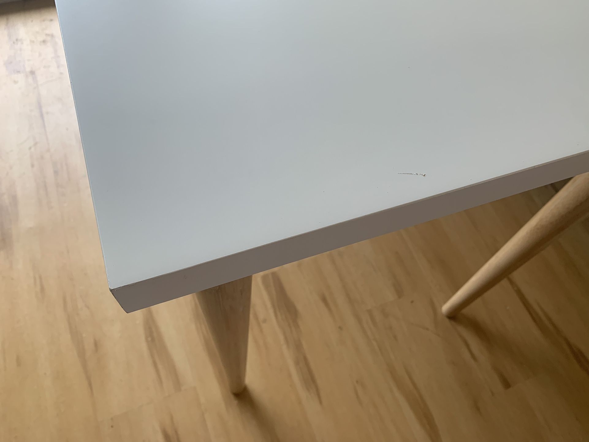 White Ikea Linnmon desk/table top with Hilver bamboo legs