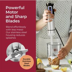 MuellerLiving Immersion Hand Blender Full Set - 8 Speed Immersion Blender, Hand Mixer with 7 Attachments: Stainless Steel Blade, Whisk, Milk Frother, 