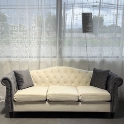 🔥Special Discount 🔥Modern and stylish two-tone design(Beige +Grey)velvet-cushioned sofa with two cushions and wooden legs, sturdy and durable, suita