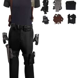 Mens Cosplay Jacket Pants Uniform Top Brown Belt Holster Gloves Halloween Costume