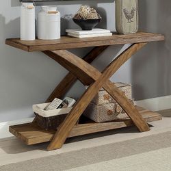 RUSTIC ANTIQUE LIGHT OAK CONSOLE -SOFA-ACCENT-TABLE