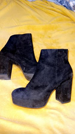 Black Suede Ankle Boot Chunky Heel
