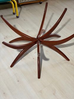 Vintage MCM Brass Tray Coffee Table Folding Spider Leg Base 36”