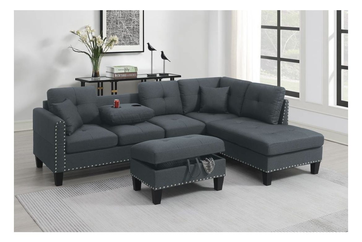 Gray Sectional Sofa With Ottoman (Free Delivery)