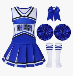 New Cheerleader Outfit For Girls Halloween Costume For Kids 5-12 Years Cheer Uniform Set Fancy Dress For Party Birthday, 9-10yrs