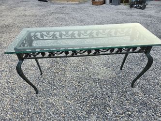 Wrought Iron Grape Vine Console Table with Glass Top