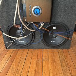 2 12” Orion Subs In a 4 12” Speaker Box With Planet Audio Amp wires n cords