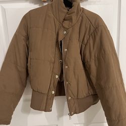 PrettyLittleThing Brown Cropped Puffer Jacket