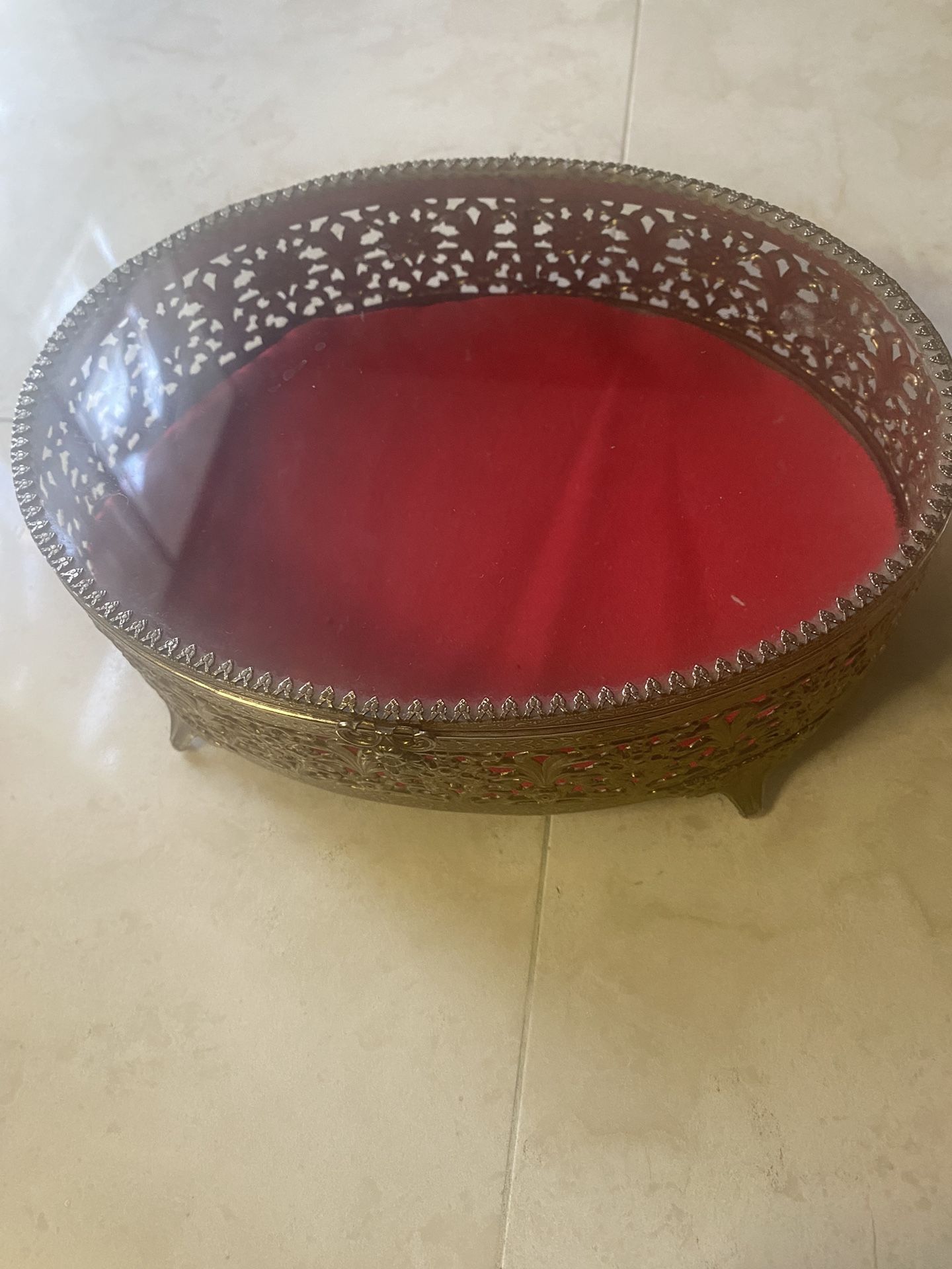 Antique gold glass jewelry box