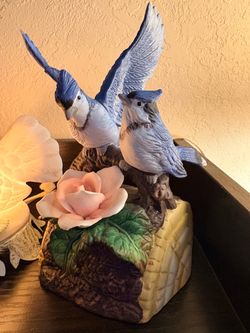 Blue Jay Bird Figurine with Flower