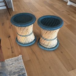 Stools Blue And Straw 