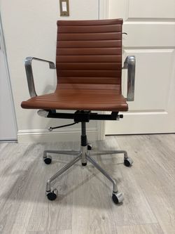 Laura Davidson Brown Leather Office Chair with Chrome Base