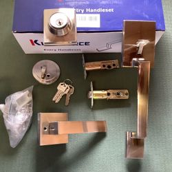 Door Handle Lock Set with Deadbolt Brush Nickel