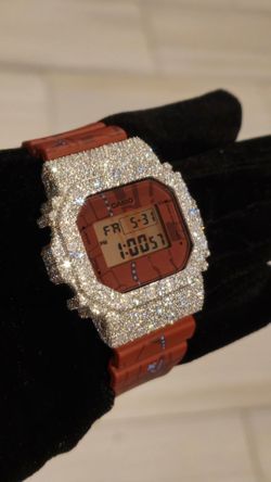 VVS D Rust Orange Graffiti Strap Iced-Out G-Shock