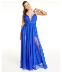 Royal blue plunging tulle dress