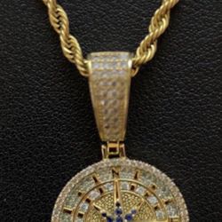 Lobos Iced Compass Pendant with Rope Chain