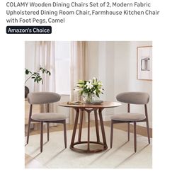 COLAMY Wooden Dining Chairs Set of 2, Modern Fabric Upholstered, Camel