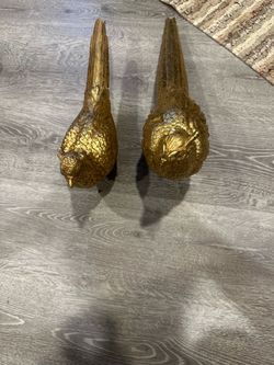 Gold Pheasant Bird Figurines Set of 2