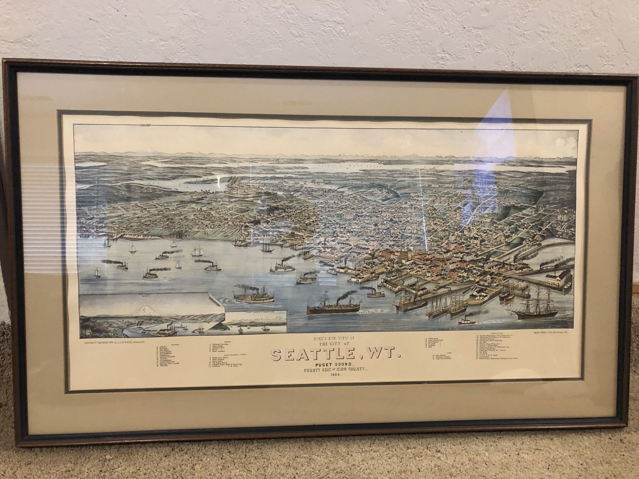 Rare Birds Eye View Seattle 1884 (1967 Historic Urban Plans)