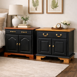 Solid Wood Nightstand Pair – Black & Oak | $325 for Both
