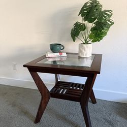 Wood Coffee Table, Side Table, End Table, Glass Top,