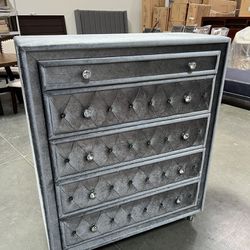 New! Beautiful Upholstered 5-Drawer Chest, Tall Chest, Dovetailed Drawer, Bedroom Furniture, Dresser, Nightstand Available 