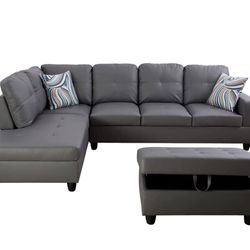 Couch sectional ottoman. gray. leather 