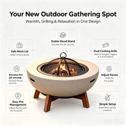 Round Outdoor Charcoal Grill with Stone Base