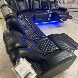 Ashley New Brand- Orion Black Power Reclining Huge Sectional Sofa With Led And Speacker - Home And 3