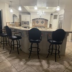 Heavy Duty Wrought Iron Barstools – Re-Upholstered Black Leatherette (Set of 4 / Will Split)