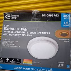 Commercial Electric Exhaust Fan Bluetooth Speakers LED Humidity Sensing 110CFM 1.5 sone